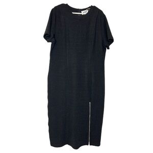 NWT Astra Signature Knit Ribbed Black MIDI Short Sleeve Side Slit Dress